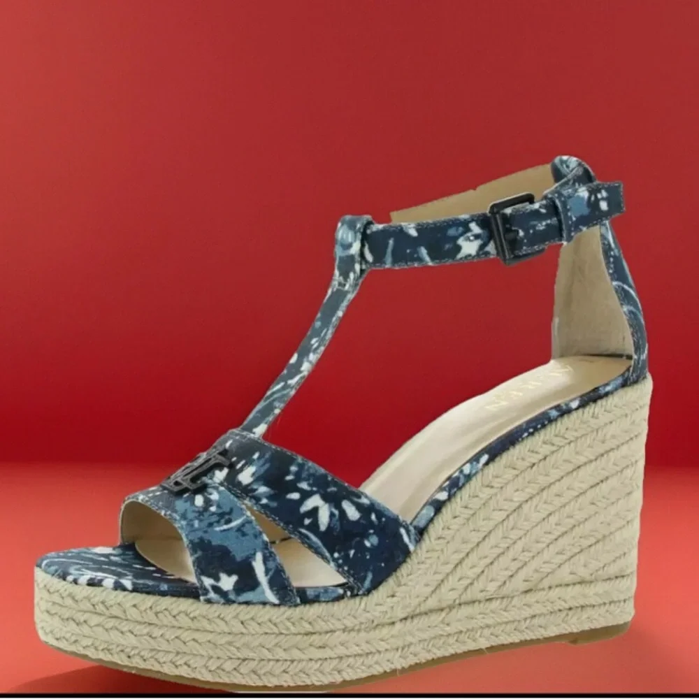 Lauren Ralph Lauren Hale Womens Logo Platform Espadrilles Wedge Sandals Size 11M